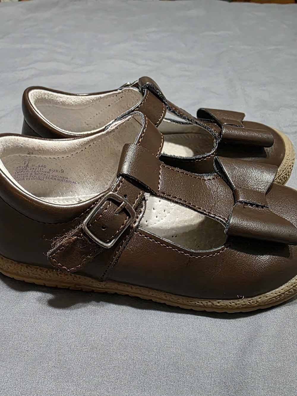 L'Amour Brown Bow Strap Kids Dress Shoes